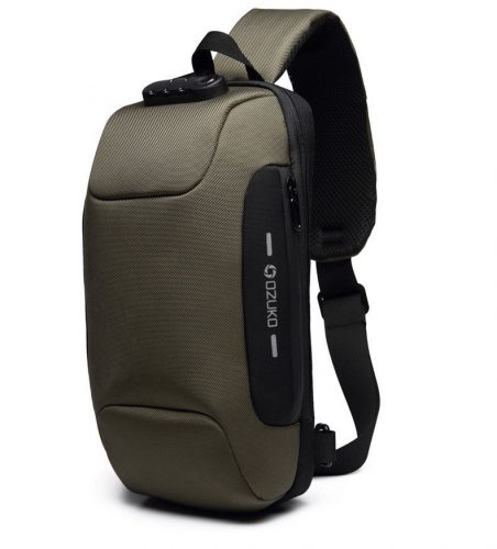 OZUKO biztonsági záras hátizsák (18×10×35 cm) - - Zöld